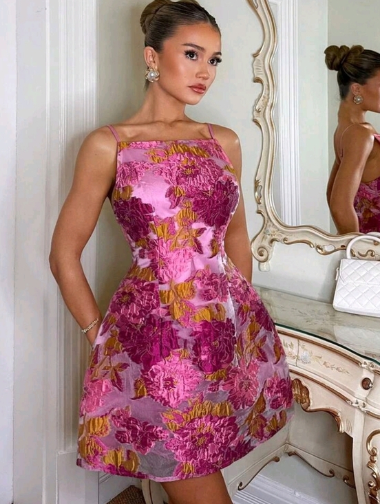 Dresses & Skirts - New Hot Pink Floral A-Line Dress, Size Sts XL, However Runs Small Can Fit Size L